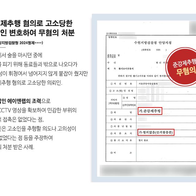 준강제추행 혐의로 고소당한 의뢰인 변호하여 무혐의 처분 받아내