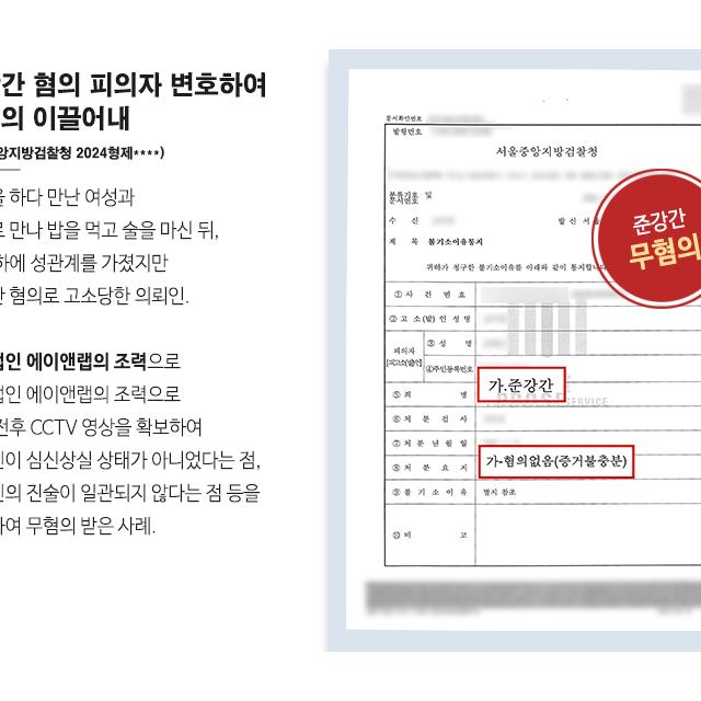준강간 혐의 피의자 변호하여 무혐의 이끌어내