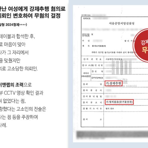 술집에서 만난 여성에게 강제추행 혐의로 고소당한 의뢰인 변호하여 무혐의 결정